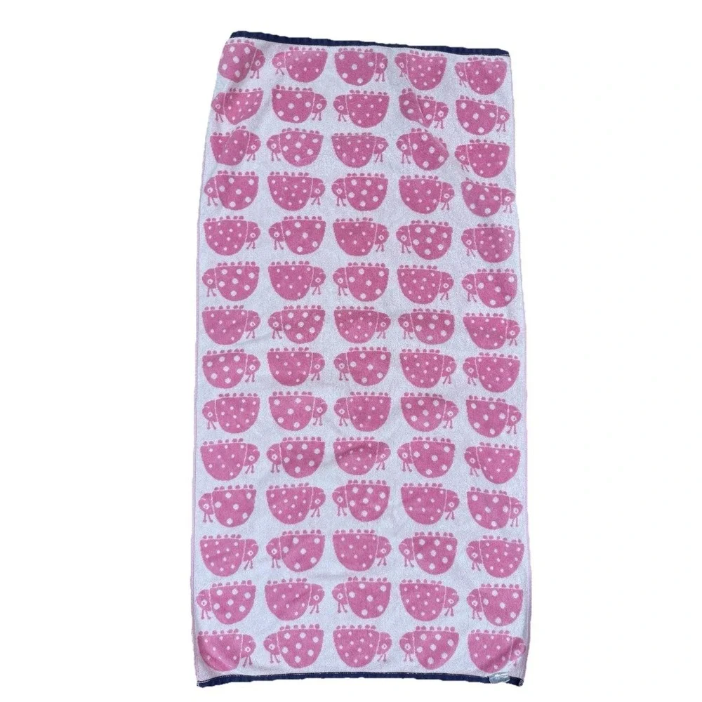 VTG Pottery Barn Kids Ladybug Beach Towel Pink Navy Blue Trim 2017